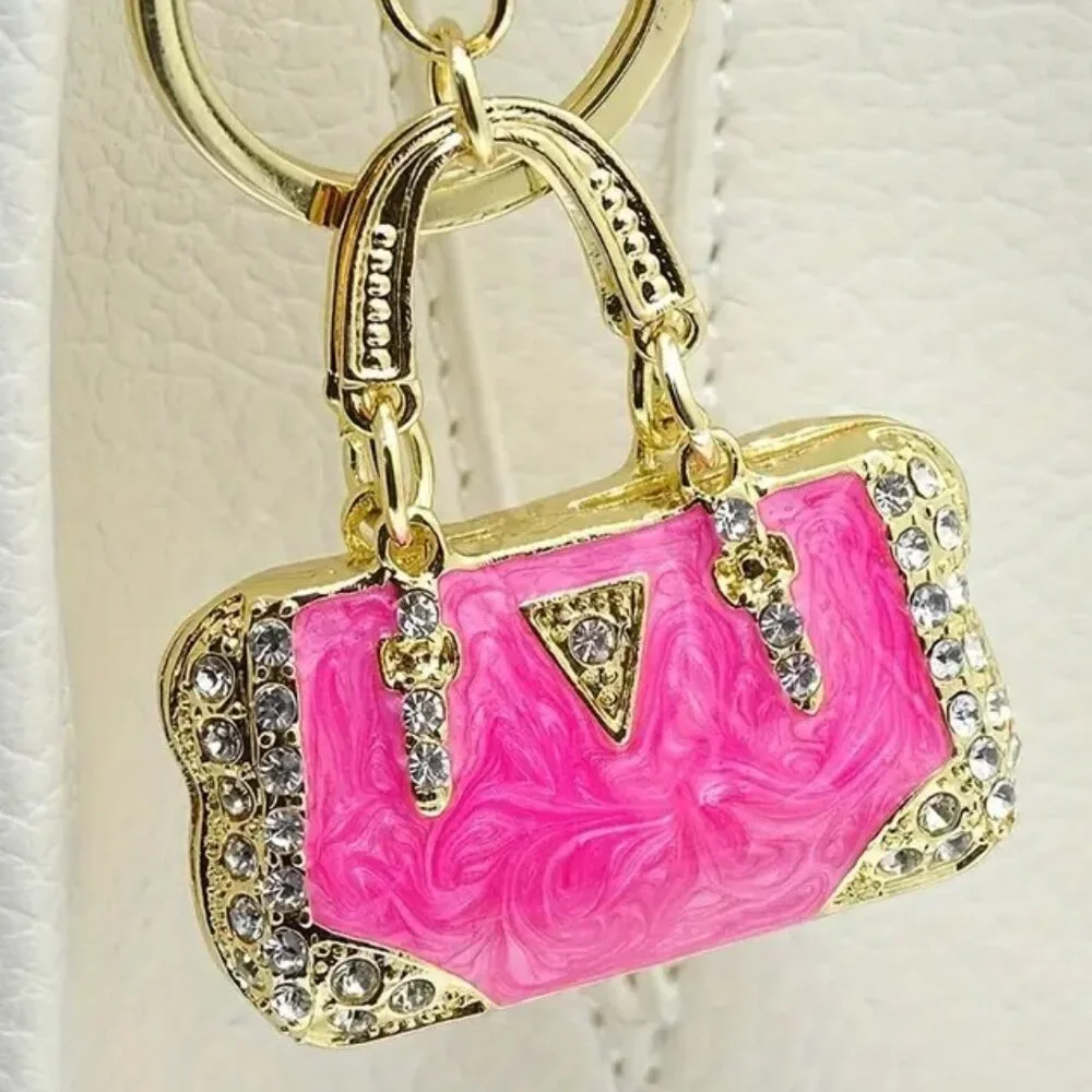 Sparkling Rhinestone Mini Handbag Keychain Purse Charm for Womens Bag or Car key - Picture 1 of 8